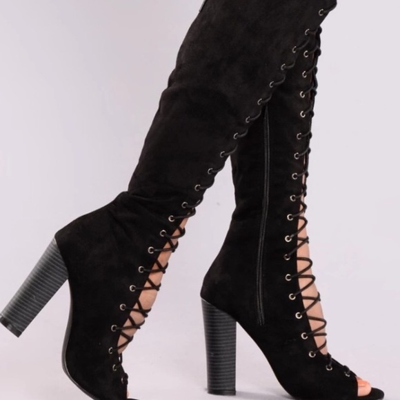 Black Lace-up Open Toe Boots - Picture 7 of 7